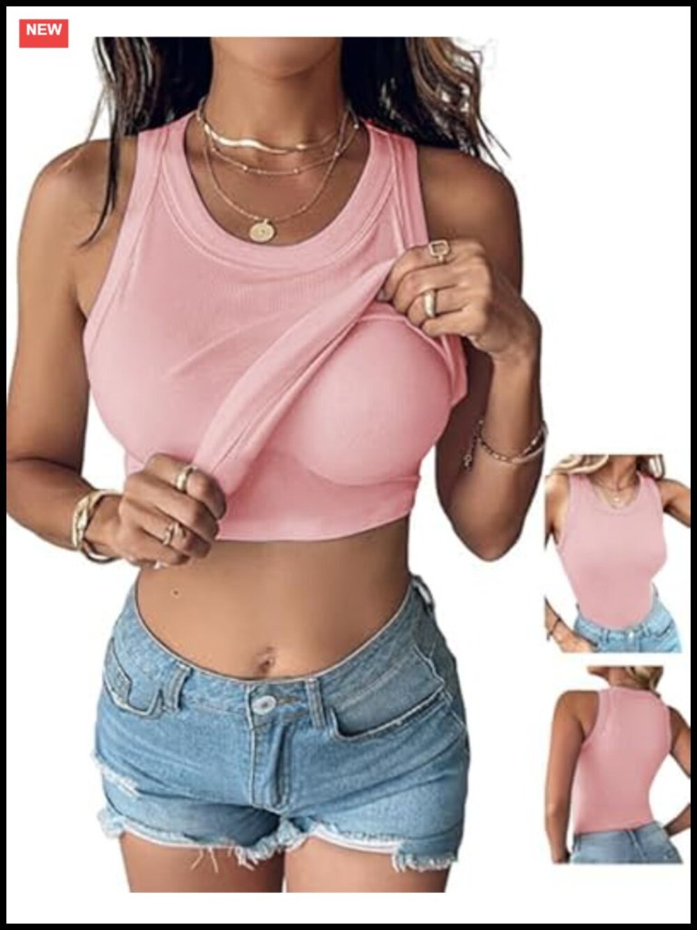 Ribbed Tank Top Built-in Bra Sleeveless Fitted Racerback